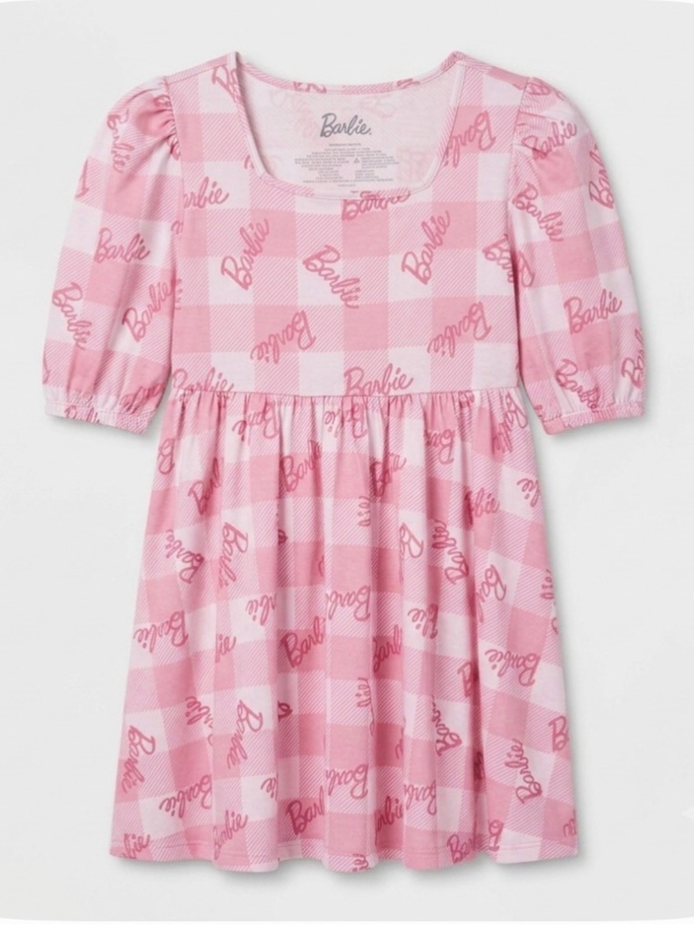 BARBIE Checkered Skater Dress, Girl 10/12, Pink White